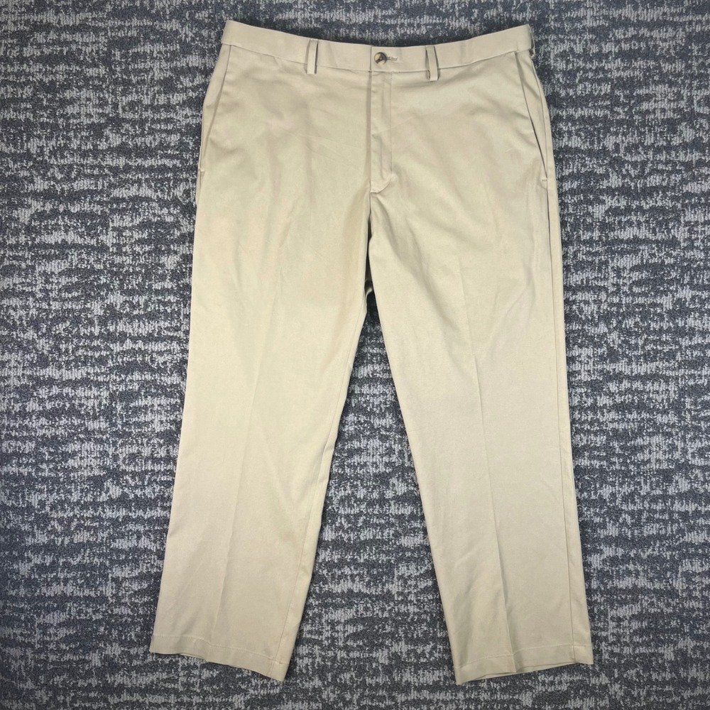 George Dress Pants Men 38x29 Tan Performance Flex Khakis Flat Front Straight Leg